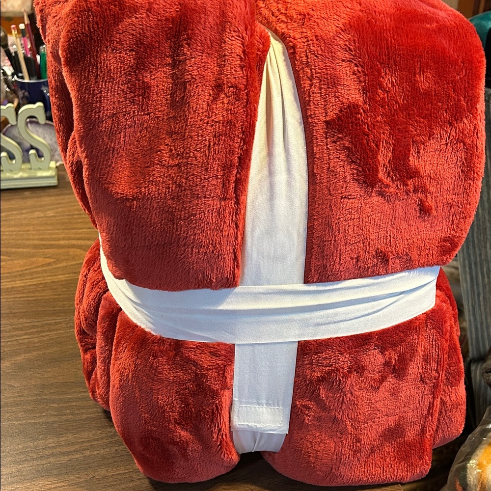 Threshold Red Plush Blanket with White Strap